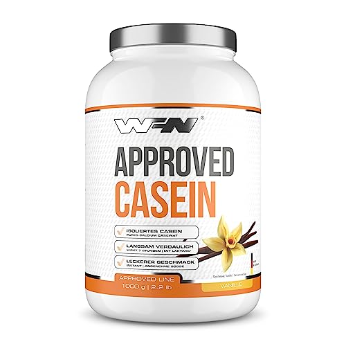 WFN Approved Casein - Casein Proteinpulver - Vanille - 1 kg - Cremiger Casein Protein Shake - Sehr gut lösliches Kasein Eiweißpulver - 33 Portionen - Made in Germany - Extern laborgeprüft