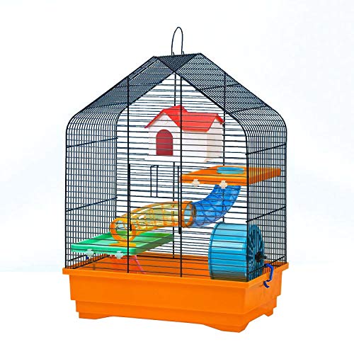 decorwelt Hamsterkäfige Orange Außenmaße 40x25,5x54 Nagerkäfig Hamster Plastik Kleintier Käfig mit Zubehör