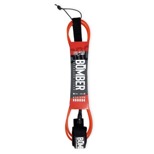 Surf Repair Co. Bomber Premium Surfboard Leash | High Strength PU Cord, Tangle-Free Leash with Double Swivel System, Straight Legrope for All Types of Surfboards & Paddleboards (Red-Clear, 6')