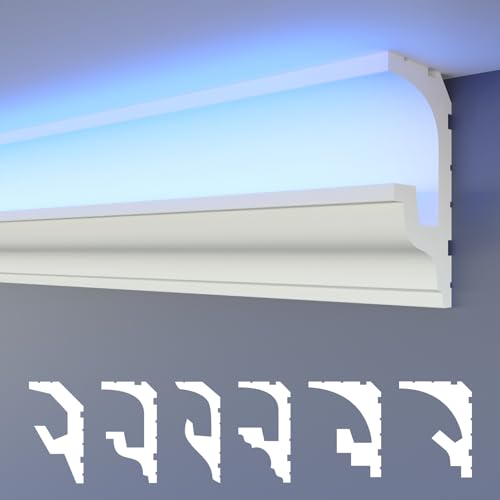 HEXIMO LED Stuckleisten 2in1, indirekte Beleuchtung Deckenleisten XPS Styropor Lichtleisten Beleuchtung Styropordeckenleisten (30.6 Meter HLED 18)