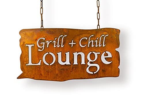 Blümelhuber großes wetterfestes Edelrost Schild Grill+Chill Lounge zum Aufhängen