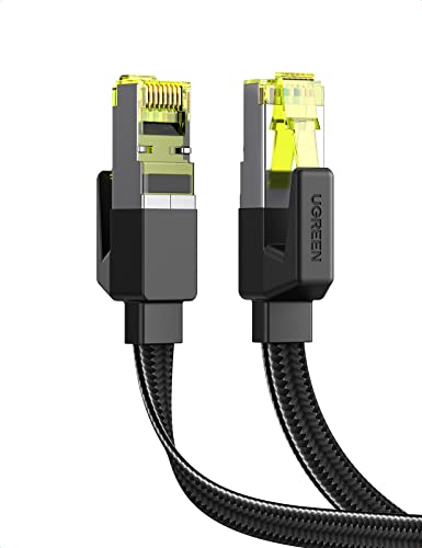 UGREEN CAT 7 Lan Kabel Flach 10Gbps 600MHz Ethernet Kabel POE Netzwerkkabel U/FTP Wlan Internet Rj45 Kabel mit Baumwollmantel Patchkabel kompatibel für PS5 PS4 Switch Modem Router schwarz (20M)
