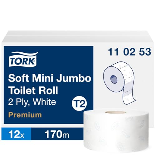 Tork 110253 extra weiches Mini Jumbo Toilettenpapier, Premium, Weiß, 2-lagig, 170m Länge