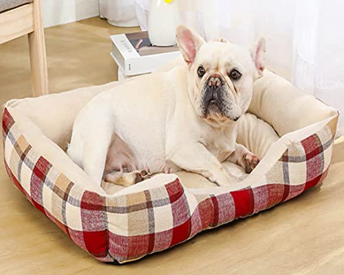 GGoty Hundebett, mittelgroße Hundekissenmatte, ultraweiches Hundesofa, Bett, Couch, gemütlich, Hundekorb, flaches Hundebett für kleine, mittelgroße und große Katzen, Hunde (XL-80 x 60 cm, rot A)