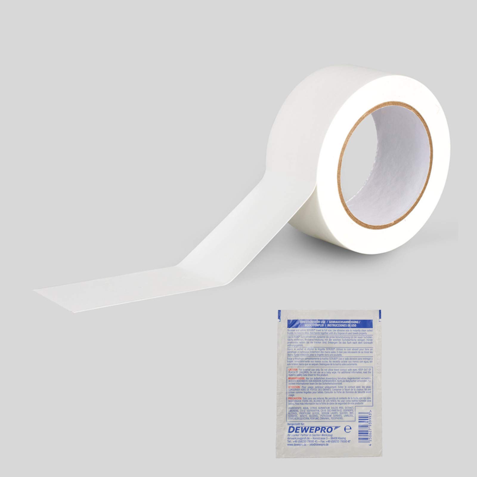 DEWEPRO ROCOL® EasyTape™ Markierungsband Weiß 75mm x 33m - hoch belastbares, selbstklebendes PVC-Band - inkl. 1 St SingleScrubs