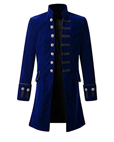 Shaoyao Vintage Herren-Mantel Langarm Frack Stehkragen Jacke Gothic Gehrock Mode Smoking Uniform Kostüm Blau XL