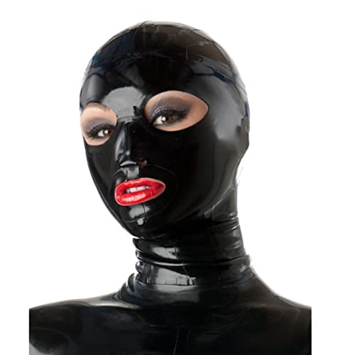 Latex Maske Schwarz Hauben Offenen Augen Mund Mit Nase Löcher Fetisch Gummi Haube Kopfbedeckungen 100% Handgemachte,Schwarz,L