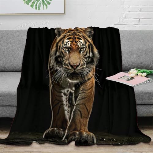 Tiger Flanell 3D Druck Tierbild Wohndecke Couchdecke Flauschig Warm Weichen Flauschig Kuscheldecke Bett Decken for Erwachsene Kinder 70x80inch(180x200cm)