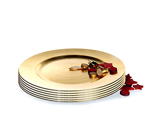 BigDean Platzteller 6 Stück Dekoteller Event Teller Unterteller Antik - Gold - farbend 33cm Kunststoff Tischdeko