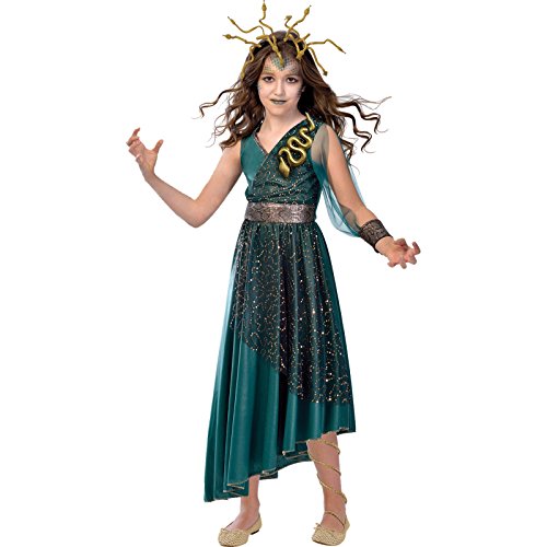 amscan Medusa-Kostüm für Mädchen Halloween-Kostüm türkis-Gold 128 (6-8 Jahre)