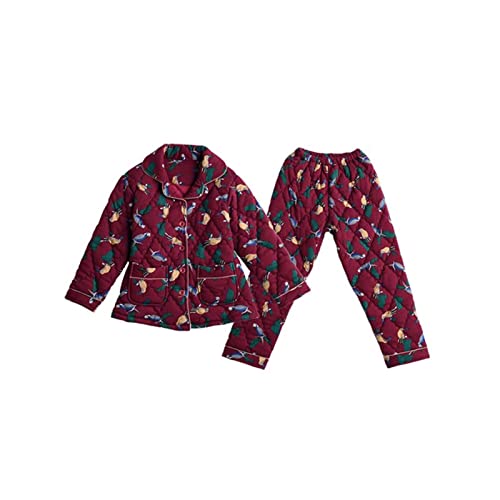 Damenbaumwoll-Robe-Baumwoll-Pyjamas-Herbst- und Winter-verdickter Baumwolle mittleren Alters und ältere dreischichtige gesteppte Jacke mittleren Alters (Color : Red, Size : M)