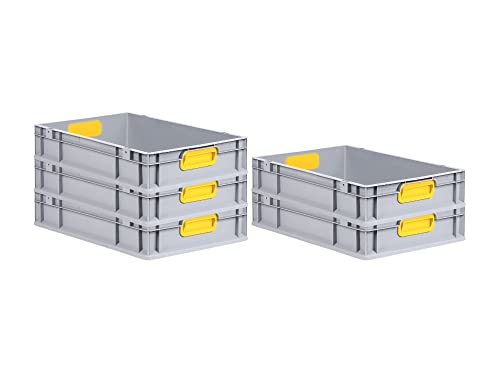 SparSet 5x Eurobox NextGen Color | HxBxT 12x40x60cm | 23 Liter | Griffe gelb geschlossen | Glatter Boden | Eurobehälter, Transportbox, Transportbehälter, Stapelbehälter