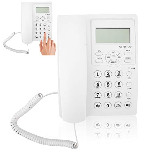Mavis Laven Schnurgebundenes Telefon, LCD-Display Kabelgebundenes Telefon Freisprech-Telefon mit Freisprechfunktion 3-Gruppen-Alarme Tischtelefon für das Home Office(Weiß)
