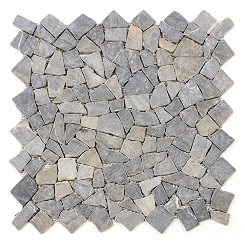 Divero 4 Fliesenmatten Naturstein Mosaik aus Marmor für Wand und Boden hellgrau á 50 x 50 cm
