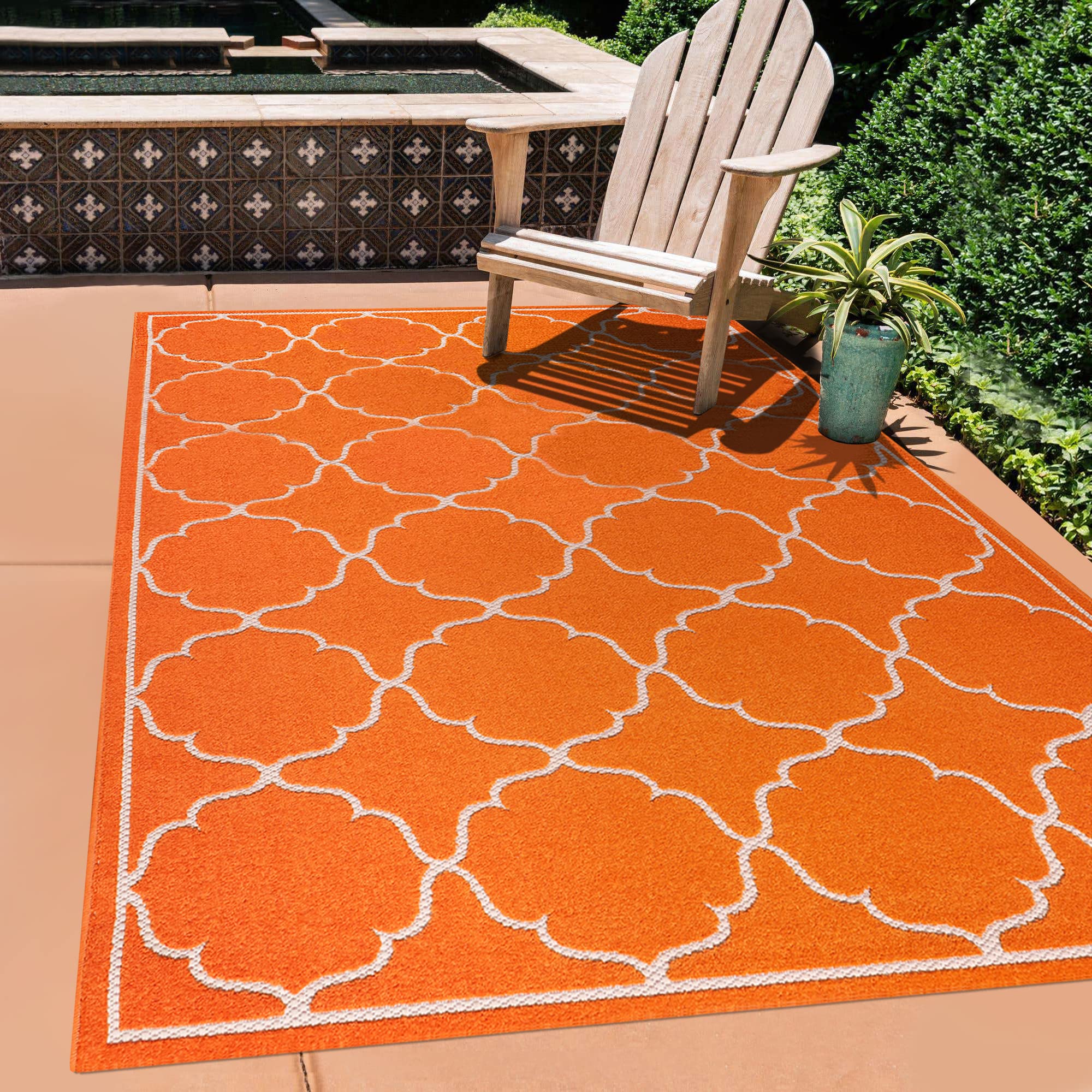 SANAT Outdoor Teppich Wetterfest - Teppich für den Innen- und Außenbereich - Balkon Teppich Wasserabweisend - Teppiche für Terrasse, Garten, Küche, Bad oder Wohnzimmer - Orange, 120 x 170 cm
