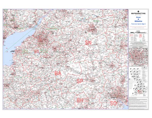 Avon and Wiltshire Postleitzahl Sector Map 6 - laminierte Wandkarte