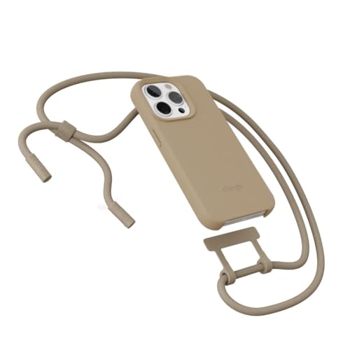 Woodcessories - Change Case, Nachhaltige Handykette abnehmbar kompatibel mit iPhone 15 Pro Max Hülle mit Band Taupe - biologisch abbaubar