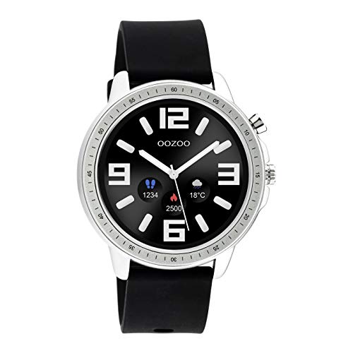 Oozoo Unisex Smartwatch mit schwarzem Silikonband Silberfarben/Schwarz 45 MM Q00300