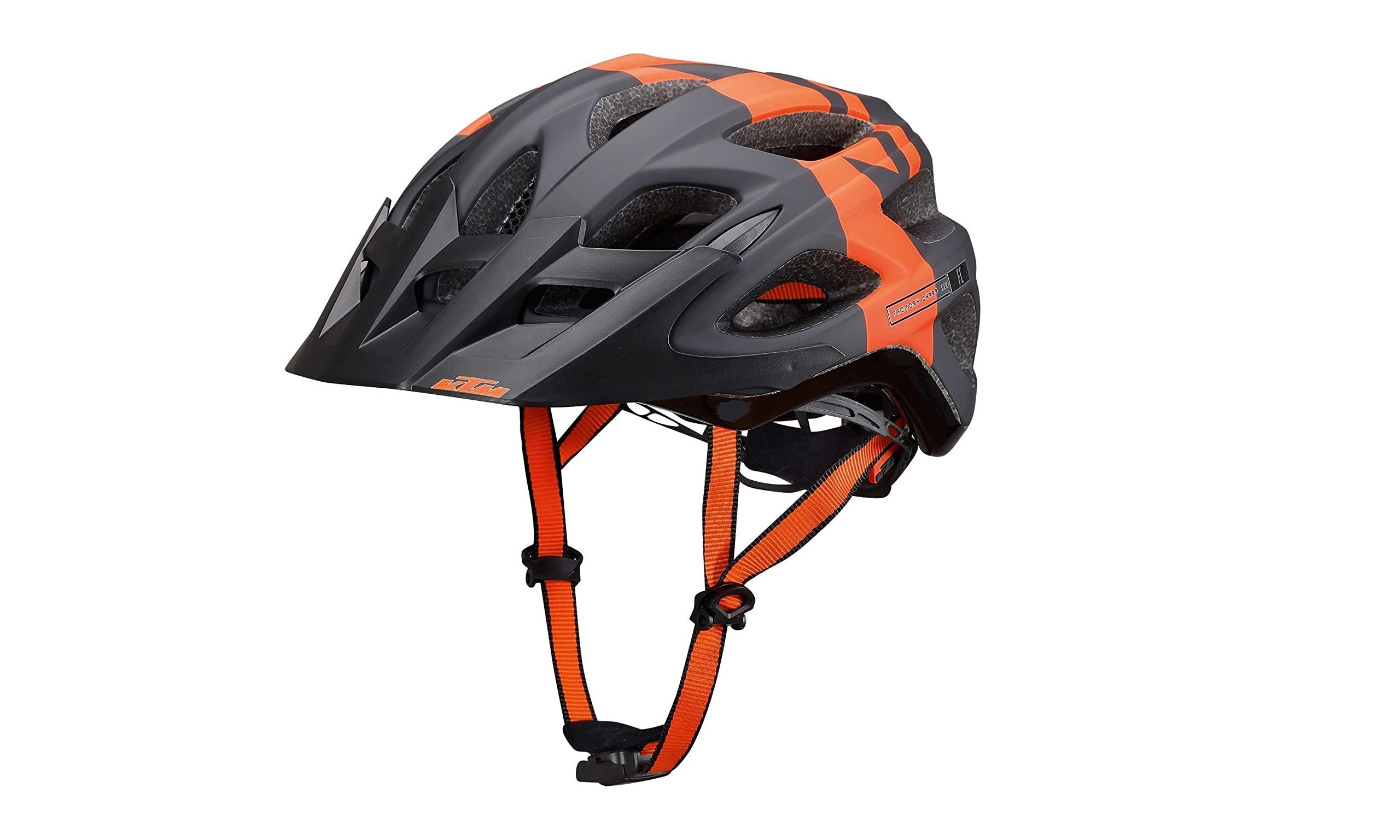 KTM Fahrrad Helm Factory Character 2023 mit Fidlock Verschluss-System, mit Visier, Schwarz Matt/Orange Matt 54-58 cm