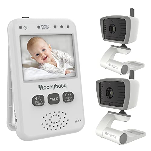 moonybaby Value 100-2 Babyphone Video Nachtsicht, 2,4-Zoll-LCD-Bildschirm, 2,4-GHz-Signal, Gegensprechfunktion, VOX-Stromsparmodus, bis 4 Kameras, 2X Kameras, Fernanzeige
