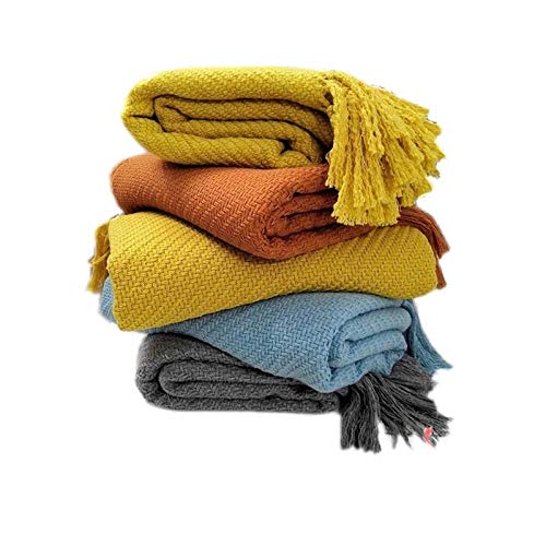 Nordic, Decke, einfarbig, gestrickt, Sofa, Decke, Bett und Frühstück, Quasten, Wolle, Decke Handtuch am Ende des Bettes-145 * 210CM_Gelb