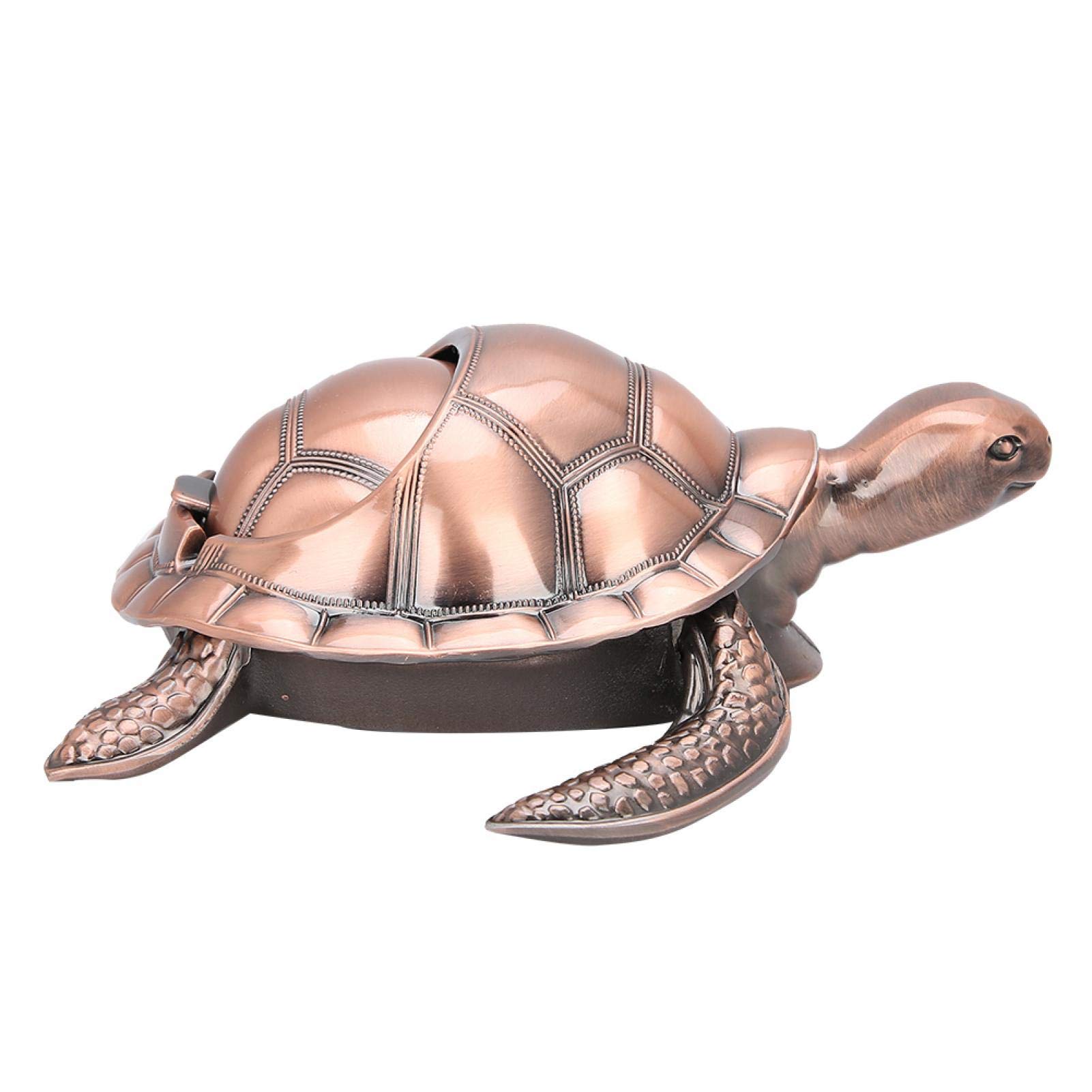 Jeanoko Schildkröte mit Abdeckung Aschenbecher tragbare Zigarette Aschenbecher für Office Desktop Home Decor Tischdekoration Vatertagsgeschenk(Red Copper)