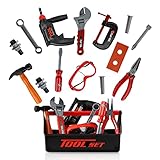 Playkidiz Tool Box for Kids 22-Piece Boys & Girls Construction Toy Playset w/ Carry Chest, Working Push Button Power Drill, Hammer, Screwdriver, Wrench, Pliers, Saw & Other Realistic Tools Ages 3+