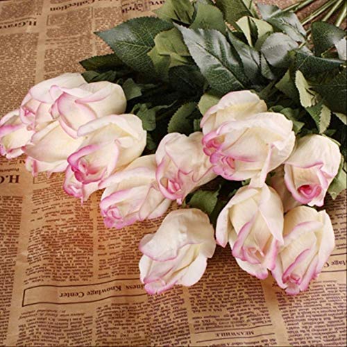 Künstliche Blatt 10pcs / lot Silk Rose Künstliche Blumen Real Touch Rosa Fake Flowers for DIY Neujahr Zuhause-Party Hochzeit Geburtstagsgeschenk B hellpurpurnem 2 Künstliche Blumen