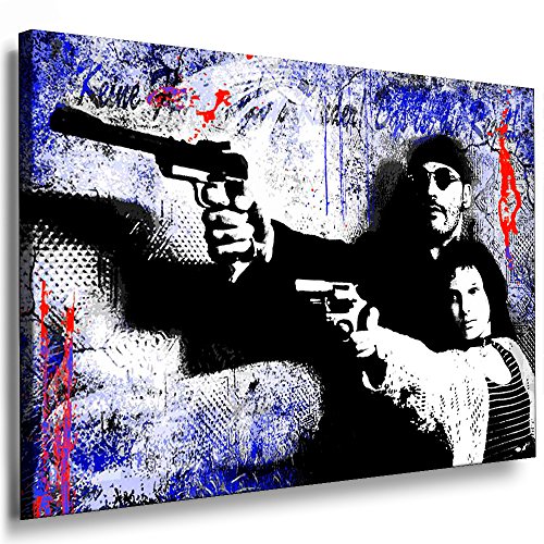 Fotoleinwand24 Bild auf Leinwand - Banksy Graffiti Art Leon Der Profi AA0164 / Blau / 120x100 cm