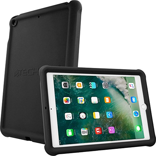 TECHGEAR Schutzhülle für neues iPad 9.7 Zoll 2018/2017, [Kinderfreundlich] Leichtes Koffer Silikon Soft Shell Anti-Rutsch-Shockproof + Displayschutzfolie. für 5. und 6. Gen iPad 9,7 - Schwarz