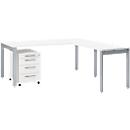 Schäfer Shop Select Komplettset LOGIN, 4-Fuß Schreibtisch 1800 mm, 4-Fuß Anbautisch, Rollcontainer, weiß 2