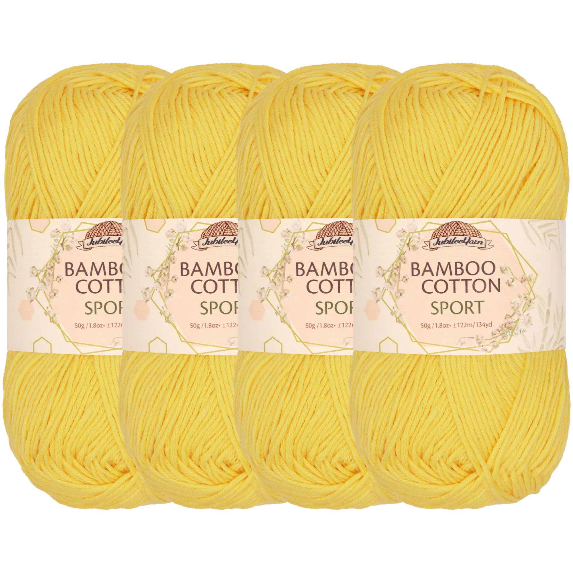 JubileeYarn Sportgarn, Bambus-Baumwolle, 50 g/Knäuel, gelbe Ziegelstraße, 4 Knäuel