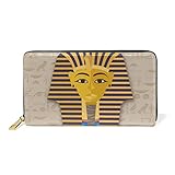 Mnsruu Ägypten Alte Kunst Vintage Damen Brieftasche Reißverschluss Geldbörse Echtes Leder Geldbeutel Telefon Kreditkartenetui Portemonnaie für Frauen Mädchen