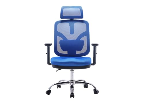 Angel Bürostuhl ergonomisch | Schreibtischstuhl hat verstellbare Lordosenstütze & Kopfstütze | Office Chair mit Höhenverstellung und Wippfunktion | Bürostuhl 150 kg belastbar | Farbe: Blau