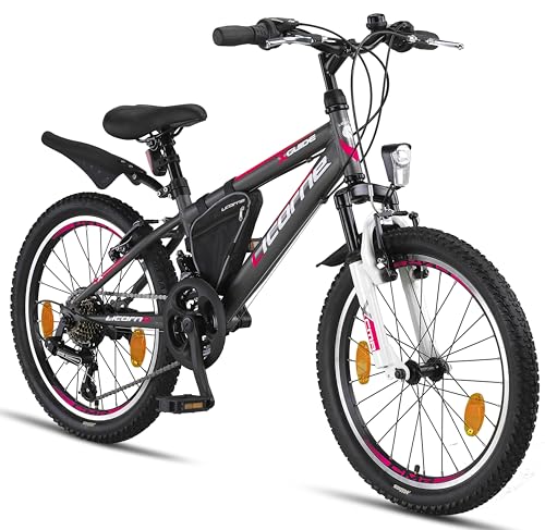 Licorne Bike Guide Premium Mountainbike in 20 24 26 Zoll Fahrrad für Mädchen Jungen Herren und Damen - 21 Gang Schaltung (bei 20 Zoll 18 Gänge) (Anthrazit/Rosa, 20)
