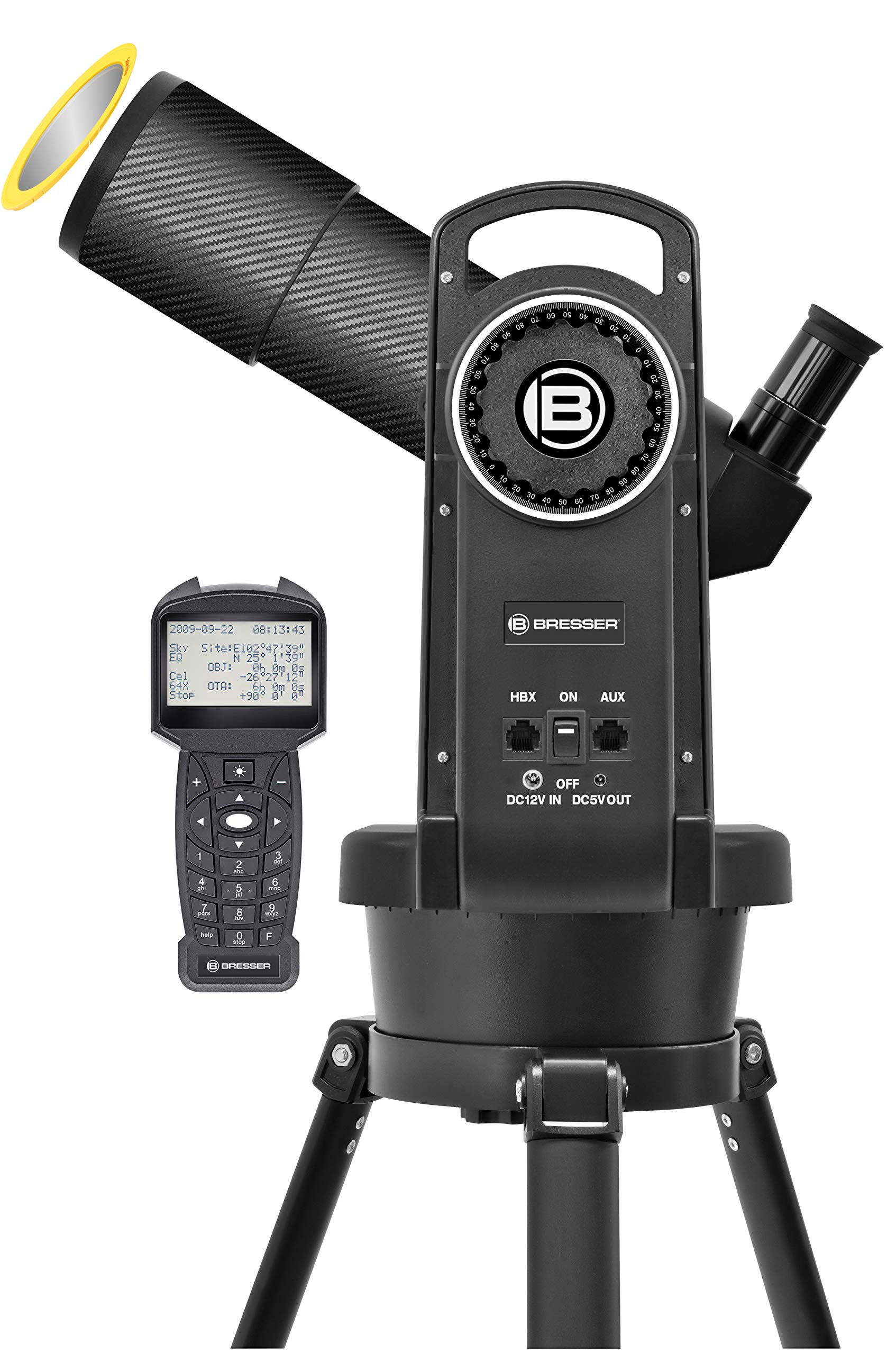 Bresser Refraktor Teleskop 80/400 automatisches Goto Teleskop mit Computersteuerung über Handbox und hochwertigem Objektiv-Sonnenfilter, inklusive Stativ und umfangreichem Zubehör