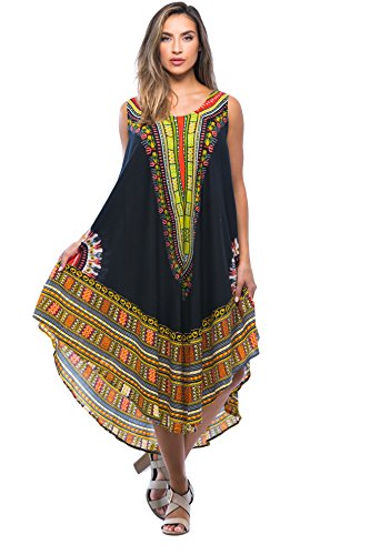 Riviera Sun Afrikanischer Print Dashiki Kleid für Damen - Schwarz - Mehr