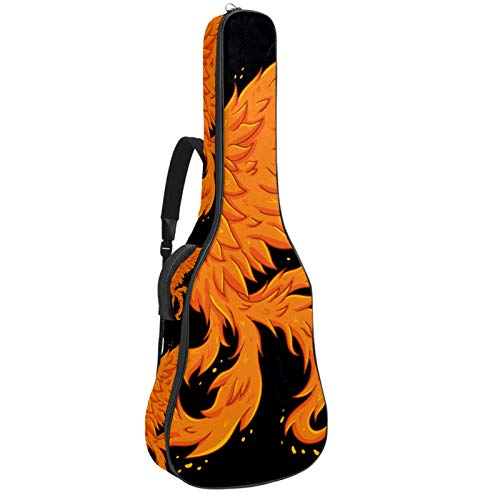 Gitarren-Gigbag, wasserdicht, Reißverschluss, weicher Gitarren-Rucksack, Bassgitarre, Akustik- und klassische Folk-Gitarre, handgezeichnet, schöner Phoenix-Vogel-Design