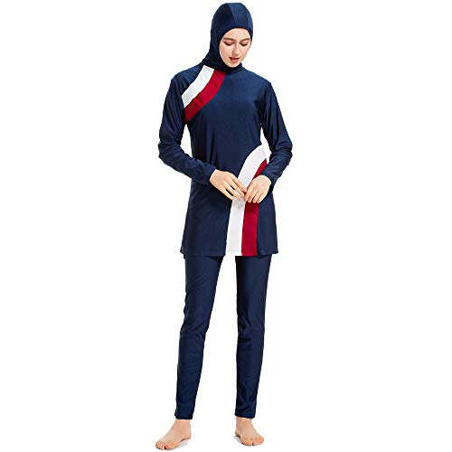 CaptainSwim Neue Muslimische Badebekleidung für Frauen Mädchen Vollständige Abdeckung Burkini Badeanzug Set Islamischer Hijab Bescheiden Strandkleidung Schwimmen Passen Kostüm (3XL, Blau)