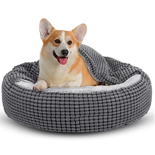 JOEJOY Hundebett Orthopädisches, Runden Hundesofa Katzenbett, Kleine Hunde Katzen Warm Haustierbett Mit Kapuze, rutschfest Waschbar Hundebetten, 66x66x15cm, Passt bis zu 14kg Haustiere