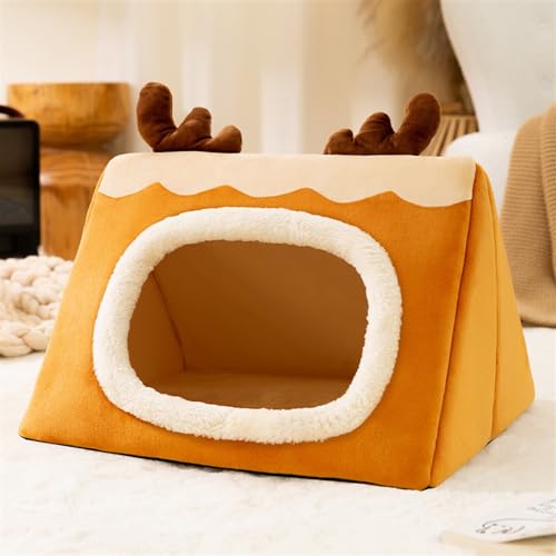 Süßes Weiches Katzenbett, Katzenmatte, Beruhigendes Katzen- Und Hundebett, Bequemes Halbgeschlossenes Katzen- Und Hundenest (Color : Brown, Size : 46 * 32 * 30cm)