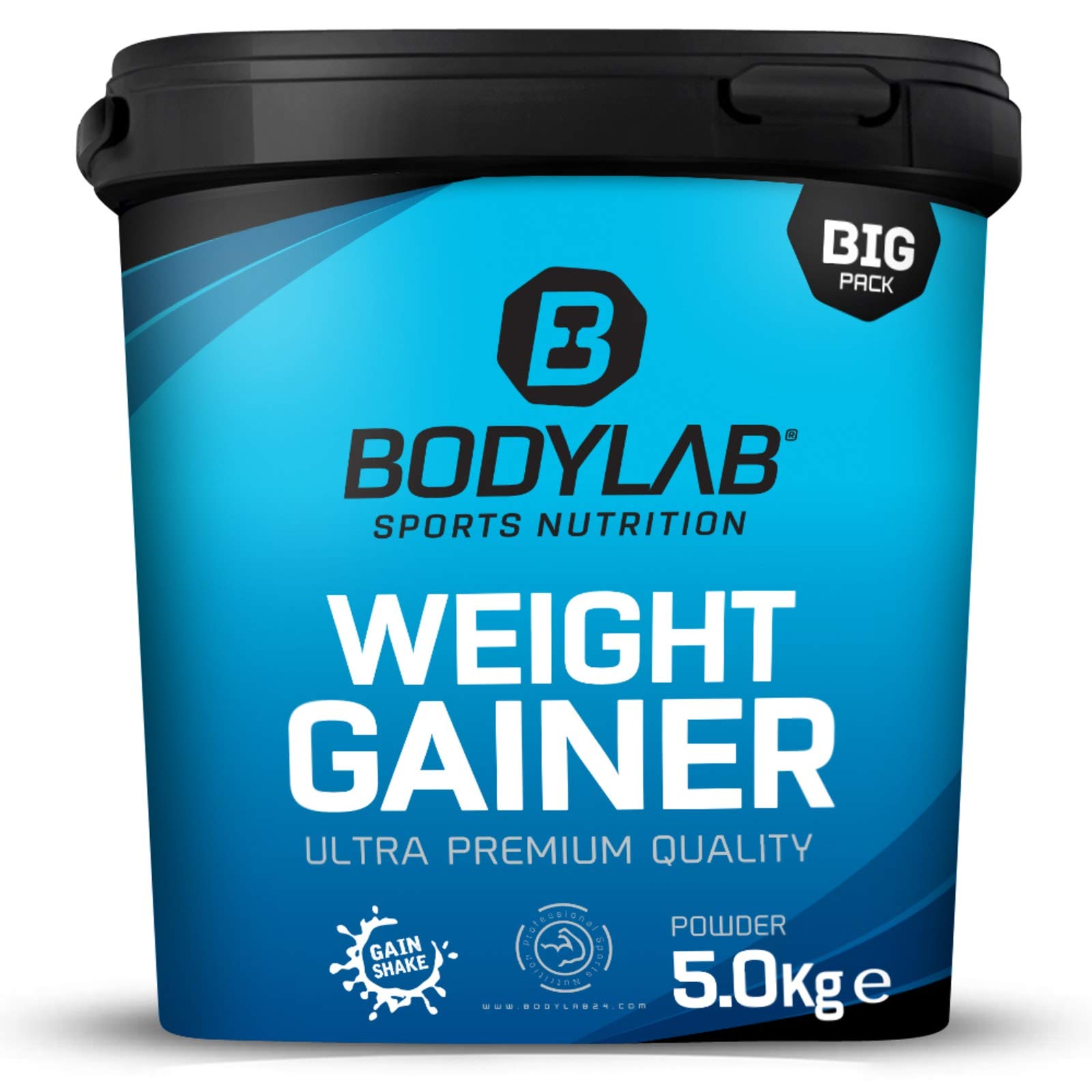 Bodylab24 Weight Gainer Vanille 5kg, der ideale Shake für die nächste Massephase, mit Kohlenhydraten, Ballaststoffen und mehr als 20% Eiweiß je Portion, angereichert mit Kreatin