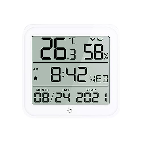 Lapyyne Smart Home WiFi Feuchtigkeitssensor Smart Life Innentemperatur Alarm Sensor mit Uhrfunktion für Zuhause
