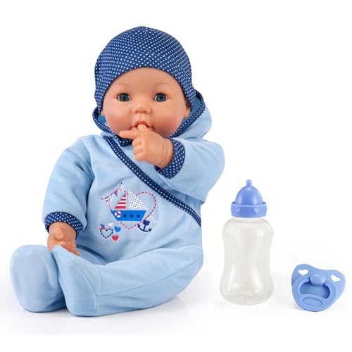 Bayer Design 9468300 9468300-Funktionspuppe Hello Baby Boy mit Zubehör, 46 cm, blau