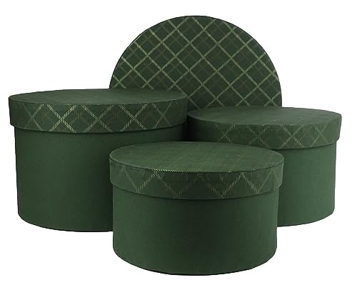 Emartbuy Geschenkbox, rund, handgefertigt, aus Baumwollpapier, 4 Stück, kariert, grün, innen grün