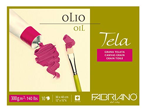 Honsell 68003040 - Fabriano "Tela" Ölmalkarton, Ölmalpapier mit Leinenstruktur, 300 g/m², 30 x 40 cm, 10 Blatt, Block 4 seitig geleimt, säurefrei und alterungsbeständig