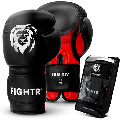 FIGHTR® Boxhandschuhe - ideale Stabilität & Schlagkraft | Punching Handschuhe für Boxen, MMA, Muay Thai, Kickboxen & Kampfsport | inkl. Tragetasche (Schwarz / Rot, 08 oz)