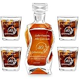 Murrano Whiskey Karaffe + 4er Whiskygläser Set mit Gravur - 700ml Whisky Dekanter - Geschenk zum Geburtstag für Männer - Glückwünsche