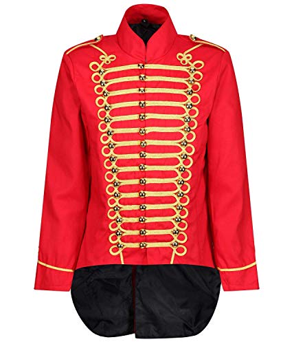 Ro Rox Men's Parade Jacket Marching Band Drummer Gothic Tailcoat - Red & Gold (XS)