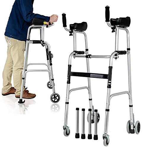 Klappbarer Rollator, Reha-Walker für ältere Menschen mit Armlehnenauflage und 4 Rädern, höhenverstellbar, Gehhilfe aus Aluminiumlegierung für Senioren mit Behinderungen, 100 kg Belastbar